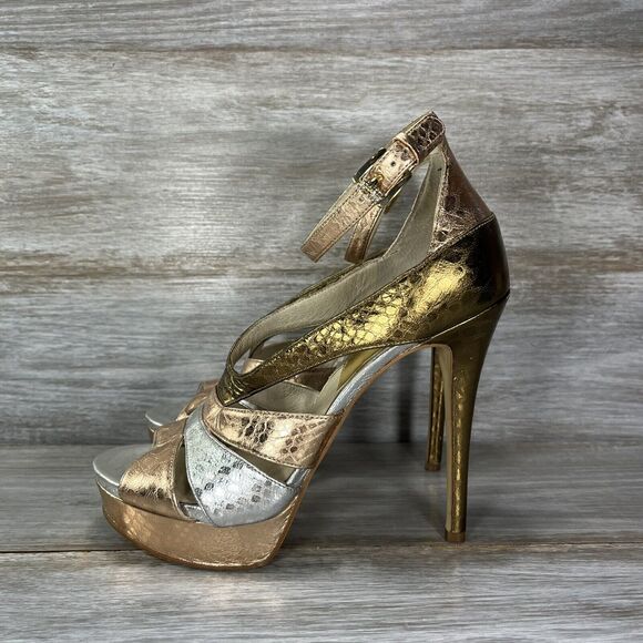 MICHAEL Michael Kors Women’s Leighton Rose Gold Leather Heels Size 8.5 - Picture 1 of 16